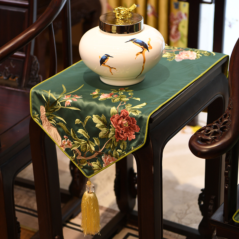 家柏饰(CORATED)新中式绣花桌旗典桌布客厅餐桌电视柜茶几布艺床旗高清大图