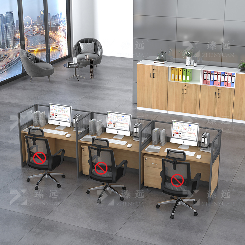 臻远 GWC-003 职员办公桌屏风桌组合员工位电脑桌职员工位 直排三人位高清大图