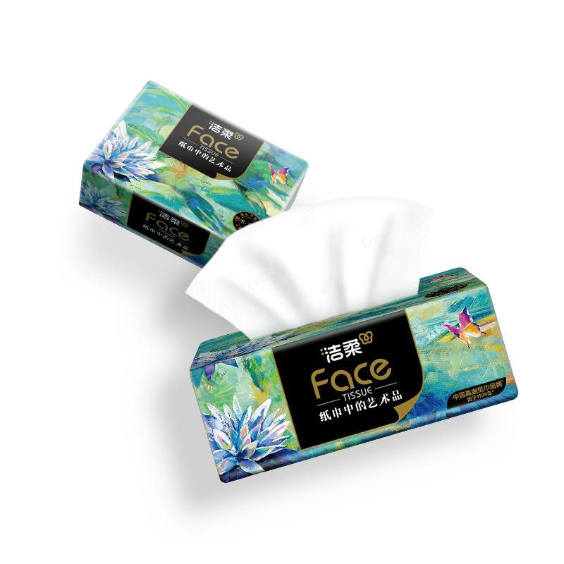 洁柔油画抽纸4层80抽10包*2提可湿水面巾纸高清大图