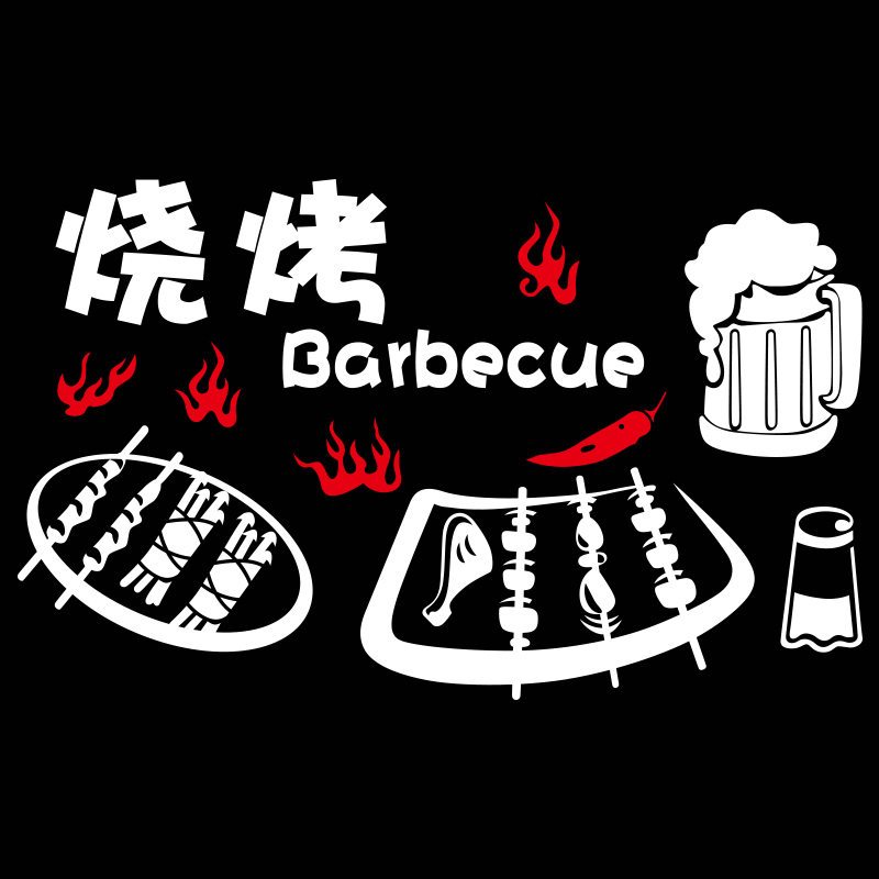 烧烤店餐馆烤肉烤串饭店墙贴纸个性创意墙贴纸玻璃橱窗贴玻璃贴纸