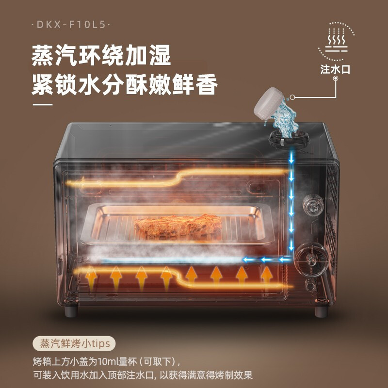 小熊(Bear)电烤箱 家用多功能 10L迷你容量S型发热管定时控温蒸汽嫩烤小烤箱 DKX-F10L5慕斯白