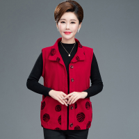 迪鲁奥（DILUAO)妈妈装春秋无袖马甲中老年上衣坎肩棉外套休闲大码灯芯绒口袋新款女装 红色 2XL建议(126到136斤)