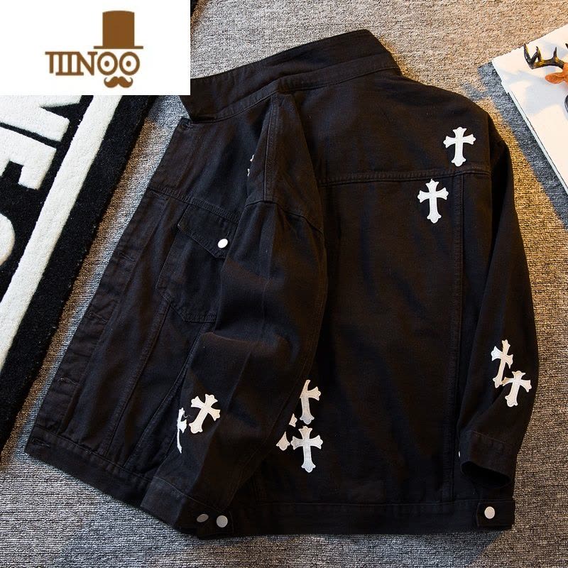YANXUHPCP欧美高街vintage牛仔外套男潮牌刺绣美式复古夹克上衣图片