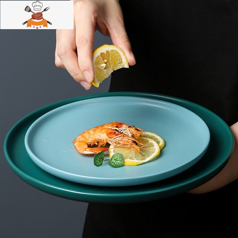 北欧陶瓷西餐盘家用牛排刀叉盘子套装创意网红餐具菜盘圆形早餐盘 6英寸哑光牛排盘-墨蓝(送果叉2个) 敬平图片