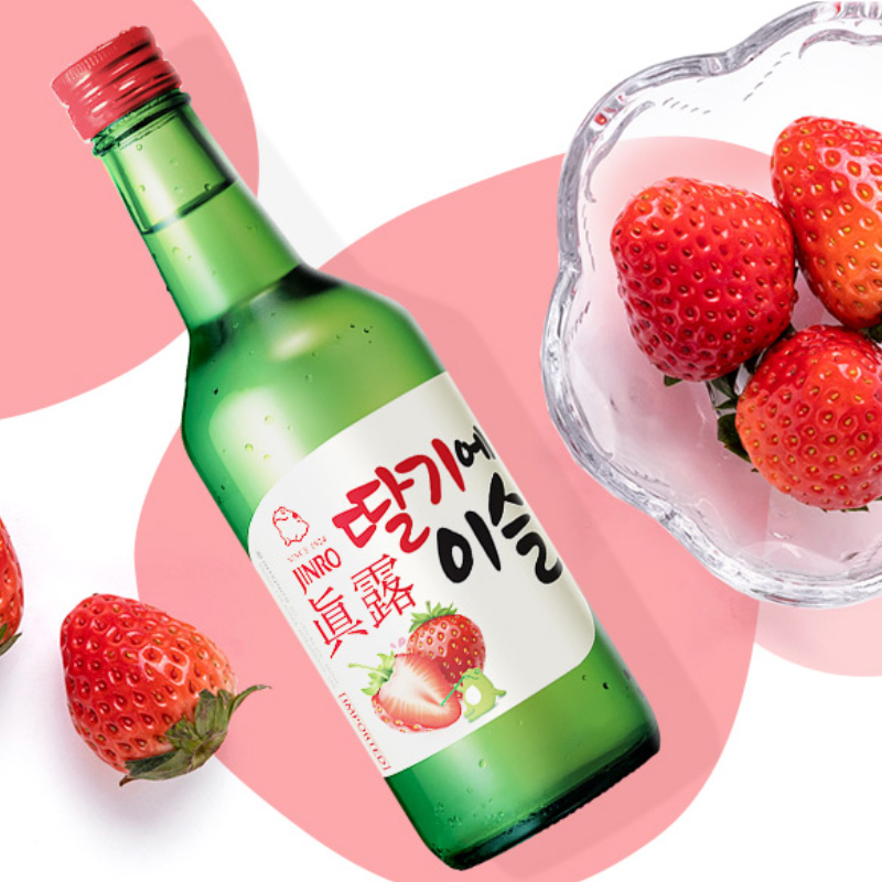 韩国进口真露草莓味烧酒13度360ml果味烧酒清酒利口酒预调鸡尾酒