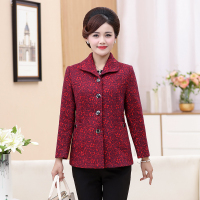 中老年秋装春女外套新款短款毛呢上衣妈妈50岁60奶奶装老年人衣服 2XL 大红色