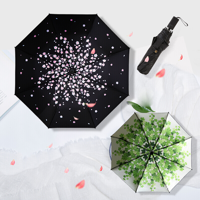 雨伞小号樱花彩绘伞晴雨两用黑胶涂层防晒女生户外出行太阳伞
