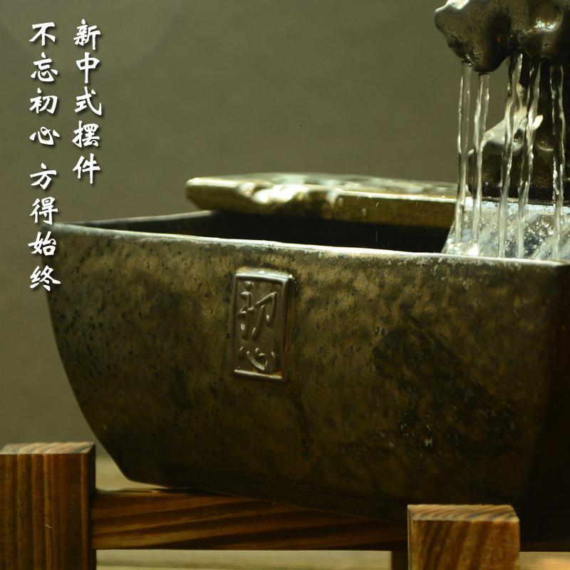 喷雾流水加湿禅意摆件桌面水循环盆景陶瓷假山造景微景观茶室装饰 三维工匠 初心(配)高清大图