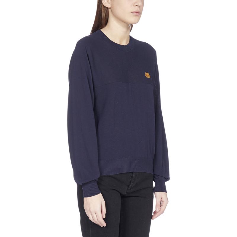 高田贤三(Kenzo)海军蓝刺绣针织套衫女款圆领长袖棉质舒适百搭运高清大图