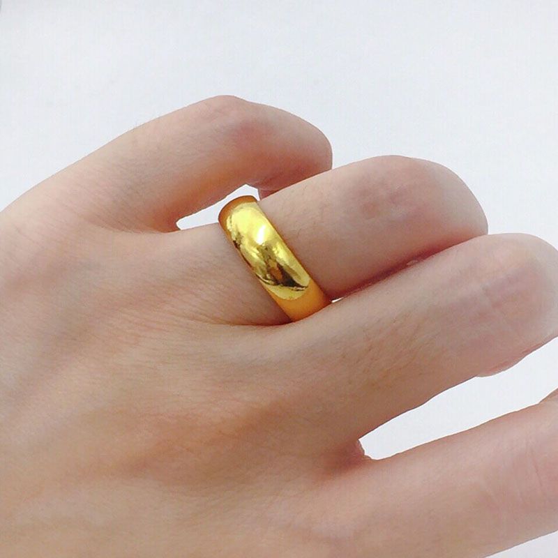 百福越南沙金光面戒指男女款结婚情侣对戒指环久不掉色黄色戒子 大号活口光面戒指(面宽7mm)
