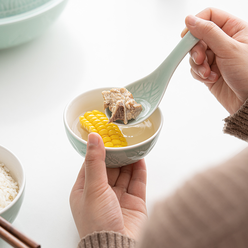 苏氏陶瓷(SUSHI CERAMICS)青瓷餐具套装浅绿釉五谷丰登陶瓷碗盘56头中餐具礼盒