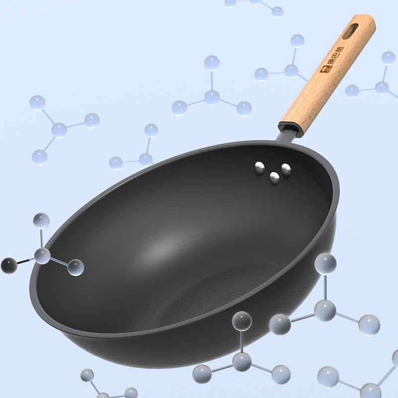 康巴赫(KBH)精铁不生锈炒锅KGS-C32BA 32cm大直径通用炉灶有盖设计 无涂层不易粘锅高清大图