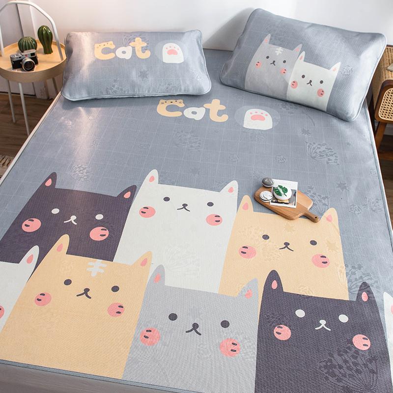 家柏饰(CORATED)凉席三件套冰丝席1.8m床可折叠可水洗1.5米夏季席子1.2夏天 LM-萌猫派对（配送枕套） 0.9m床