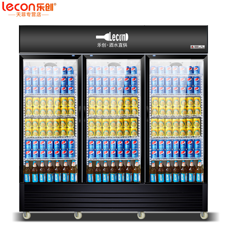 乐创lecon四门冰箱商用大容量保鲜冰柜后厨立式四门双温冷柜玻璃门