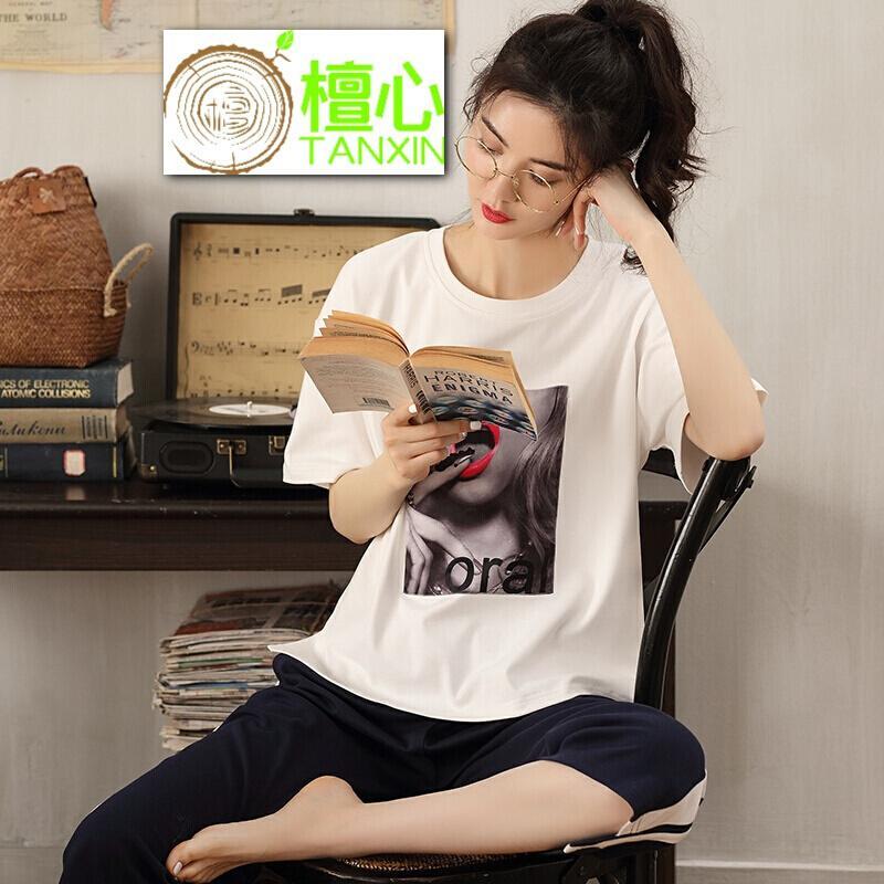 波迷娜(BOMINA)睡衣女夏季纯棉韩版宽松短袖可外穿中春夏天服套装 Z--346