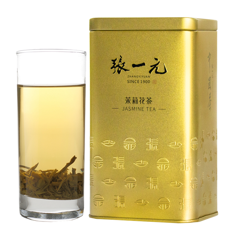 张一元 特级茉莉花茶茉莉毛尖金桶200g/罐 绿茶茶叶 茉莉香浓 2罐送礼袋高清大图