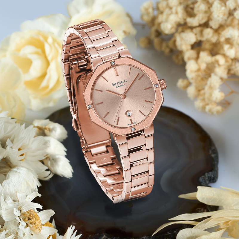 卡西欧手表女士sheen蓝宝石镜面商务八角超薄腕表送女友ins石英表she