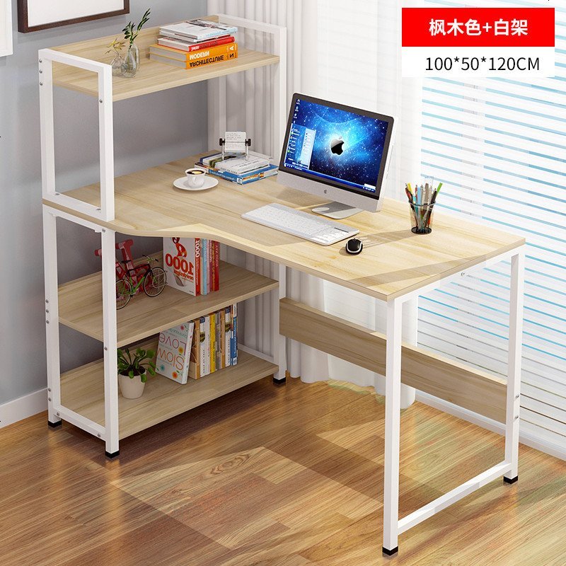 电脑桌台式家用桌子简约宜家经济型卧室简易书桌学生写字桌多功能 E款(100*50*120)枫樱木色