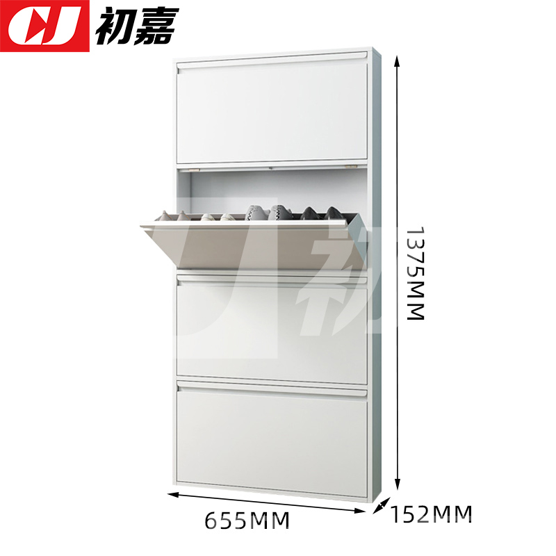 初嘉(CJ)钢制翻斗鞋柜简约现代收纳柜白色四斗 655*152*1375