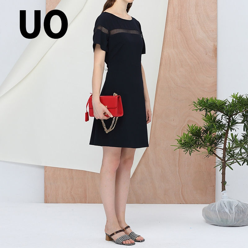 UO简约时尚镂空连衣裙女拼接修身裙