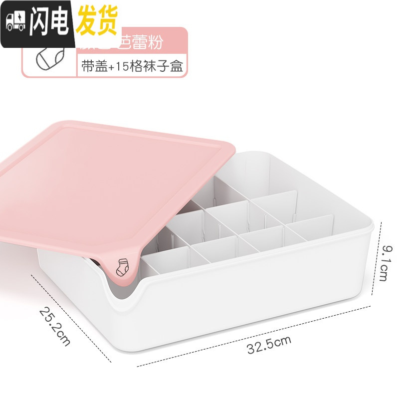 三维工匠内衣收纳盒塑料抽屉式家用分格装放文胸内裤袜子有盖整理箱三合一 ins风带盖-15格袜子盒【芭蕾粉】