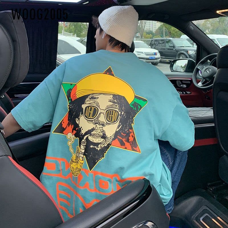 WOOG2005短袖男夏季新款INS港风宽松体恤国潮街头上衣大码胖子T图片