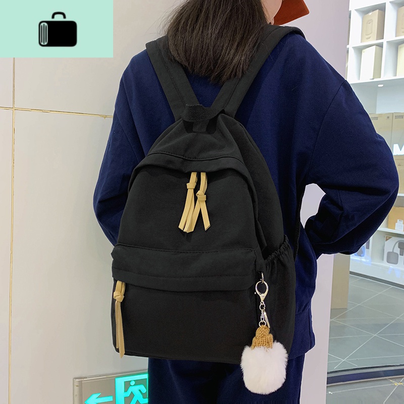 双肩包2020年新款女韩版高中简约森系复古背包中学生初中生书包女NEWLAKE 黑色（送毛球挂件）收藏送小礼品