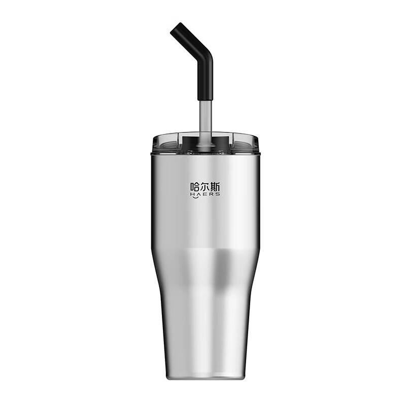 哈尔斯(HAERS)狂欢元气杯590mL男女士大容量保温杯304不锈钢吸管杯裸粉 590mL不锈钢本色