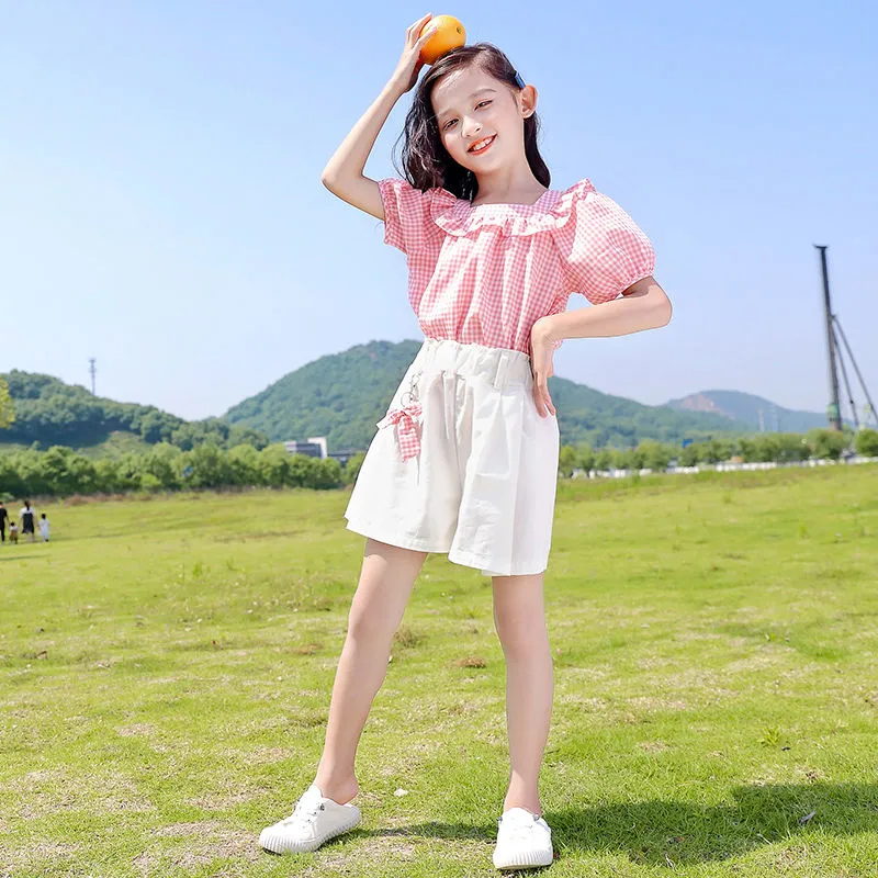 女童洋气短袖套装女孩夏季网红儿童时尚中大童童装小学生宽松夏装 莎丞