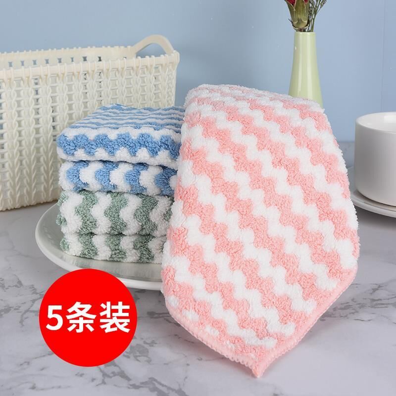 抹布不沾油不掉毛吸水洗碗布厨房清洁布小毛巾加厚擦桌擦碗百洁布|5条装(特价吸水不沾油) 粉色+蓝色+绿色(3色搭配发)
