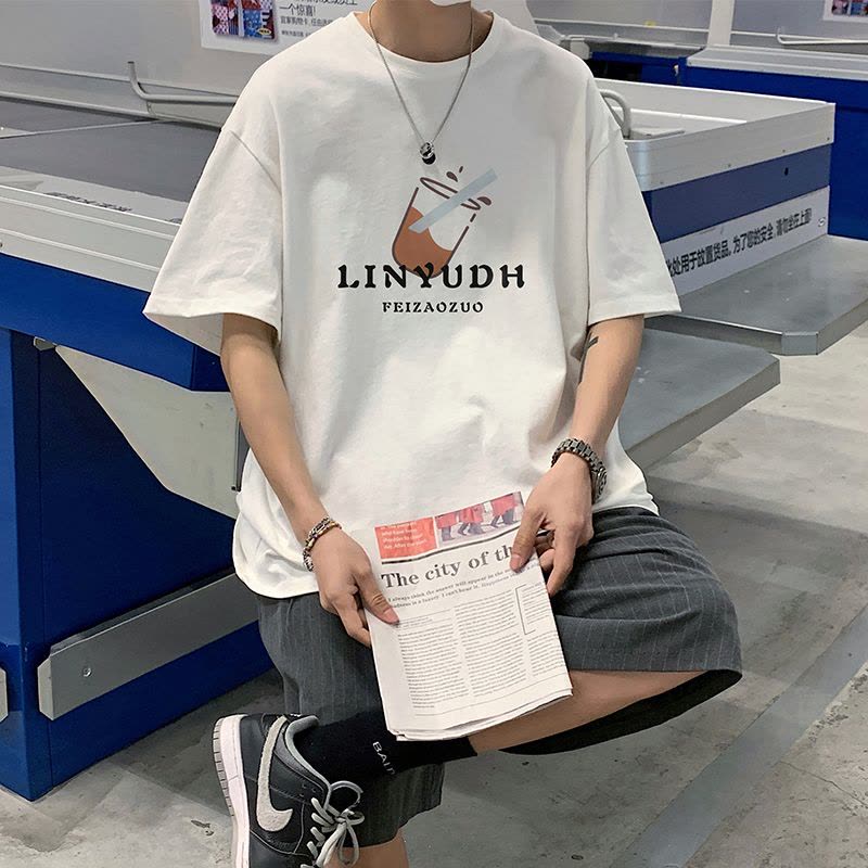 夏季韩版宽松短袖t恤 男印花青少年新款半袖休闲大码体恤圆领男装Wsng图片
