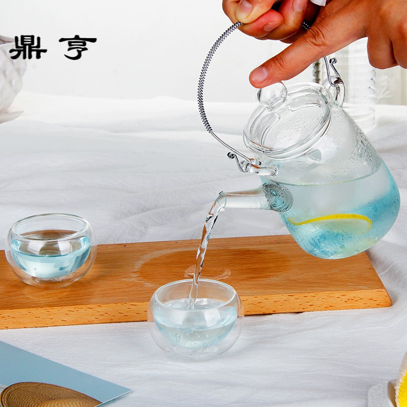 鼎亨手工花茶具耐热玻璃茶壶泡茶壶套装提梁壶冲泡工艺花茶现代