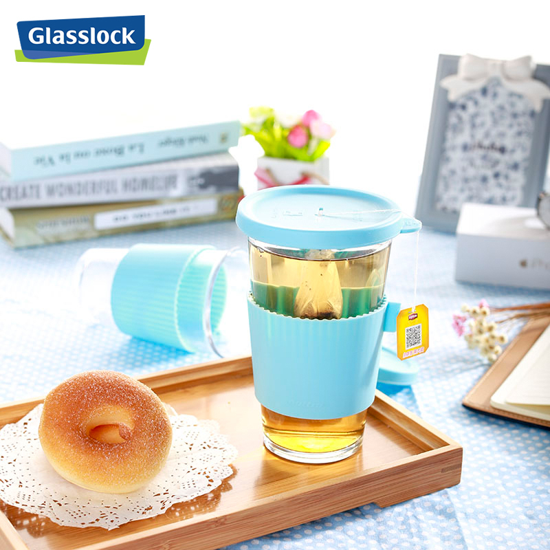 三光云彩(GLASSLOCK)钢化玻璃水杯380ml韩国进口加厚耐摔防烫透明茶杯带盖办公室杯子不保温