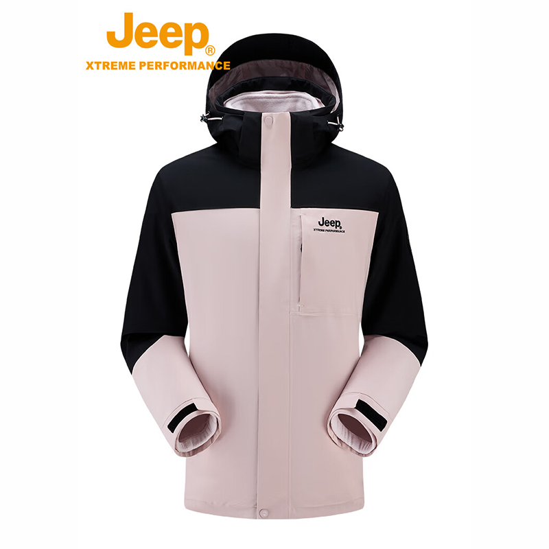 Jeep男女情侣款冲锋衣三合一抓绒内胆J432074085烟粉色 L