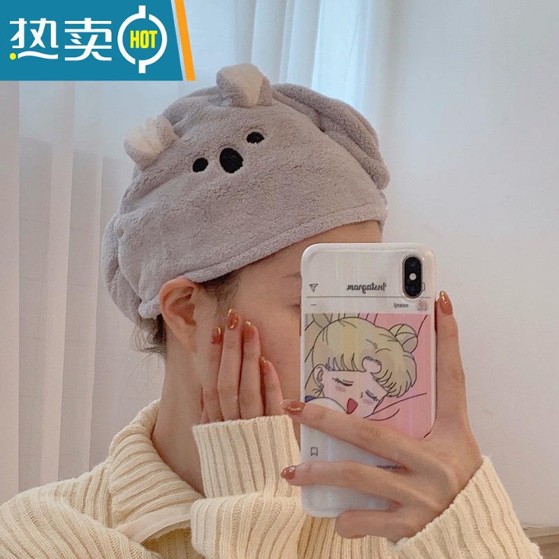 敬平少女心放映室 刺绣干发帽 吸水速干毛巾女擦头发洗头干发巾包头巾 灰色耳朵干发帽高清大图