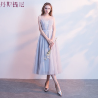 伴娘服2018新款灰色姐妹团伴娘礼服中长款宴会毕业晚礼服显瘦韩版