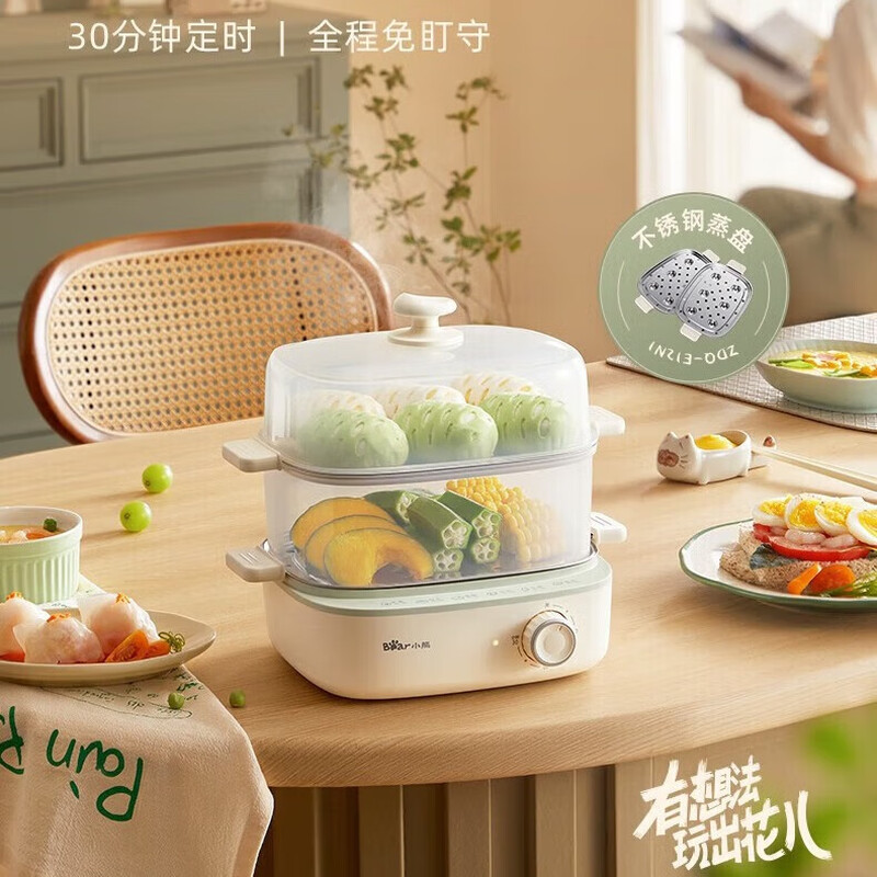 小熊(Bear)煮蛋器蒸蛋器电蒸锅煮鸡蛋神器旋钮可定时自动断电家用迷你鸡蛋羹蒸锅 ZDQ-E12N1-P01高清大图