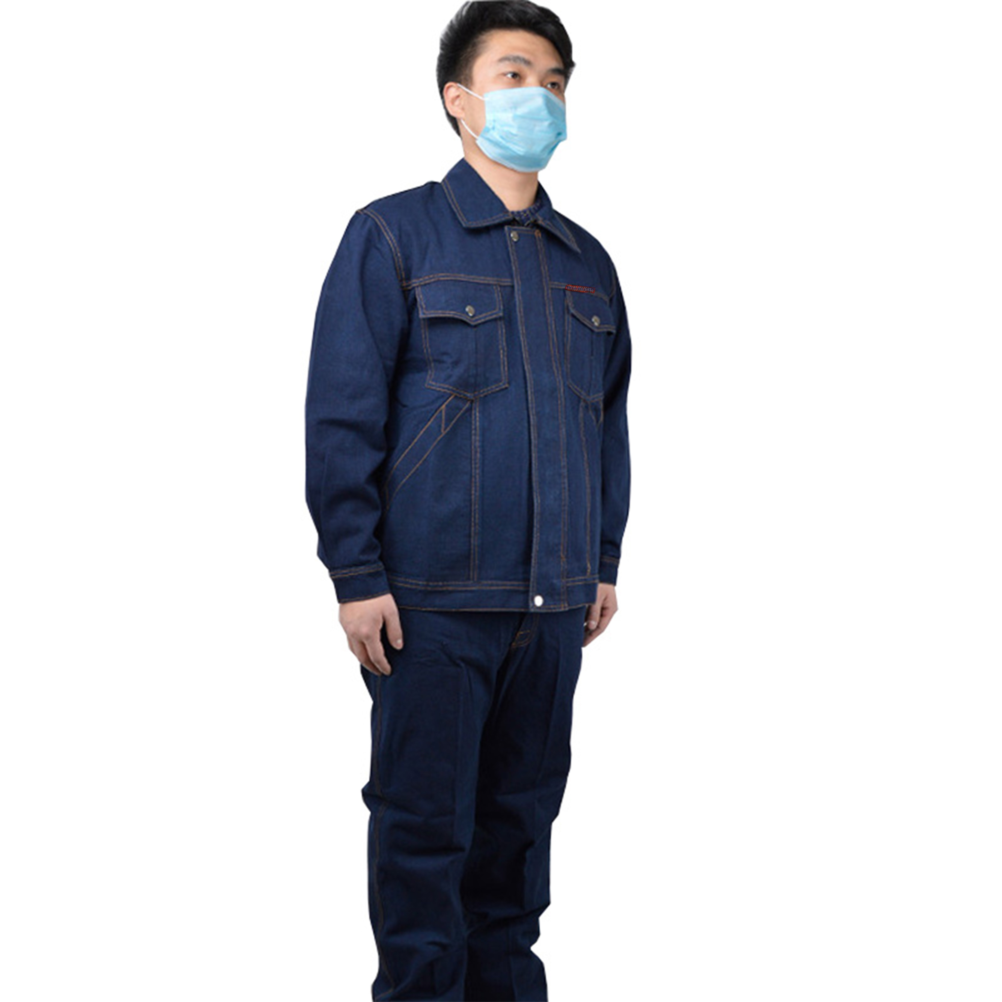 邦能之星牛仔工作服男汽修防烫电焊工人工厂车间工装长袖耐磨劳保服(一套)高清大图