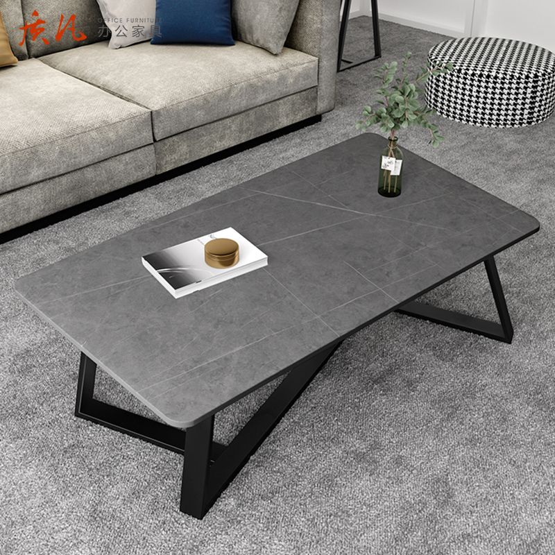 苏宁 质凡 办公家具简约北欧式岩板茶几高清大图