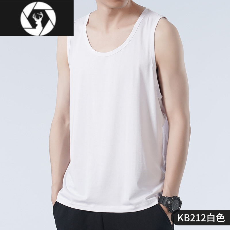 hongzun冰丝莫代尔棉背心男士夏季打底汗衫宽松运动跨栏坎肩白色无袖