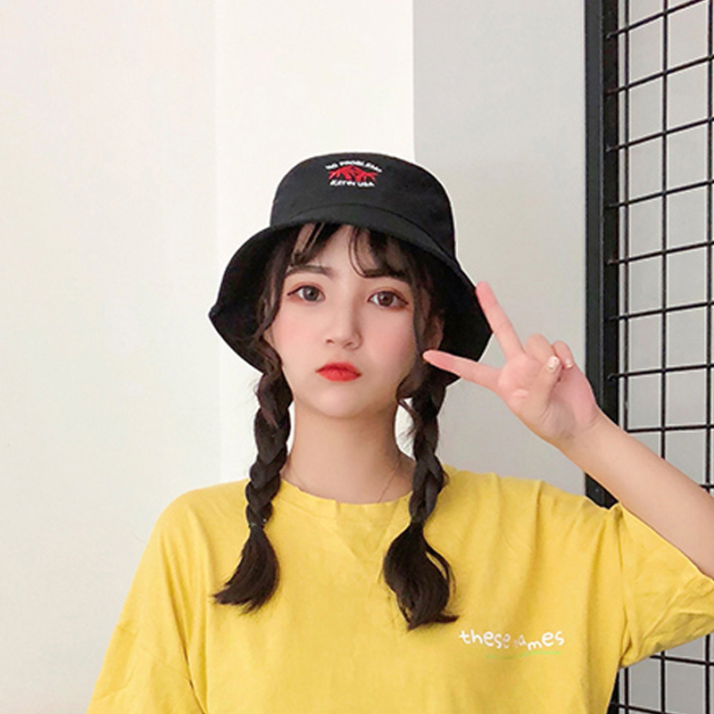 新品网红渔夫帽女学生韩版时尚潮流帽子男女情侣盆帽ins遮阳帽日系街头文艺小清新刺绣高清大图