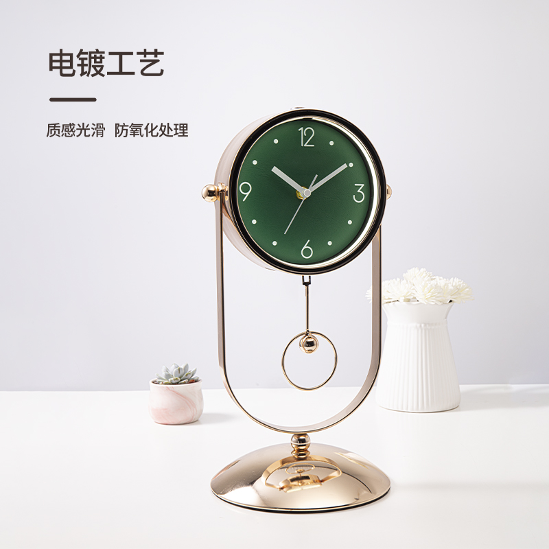 汉时(Hense)欧式轻奢金属夜灯装饰座钟客厅时尚石英时钟卧室摆件HD97高清大图