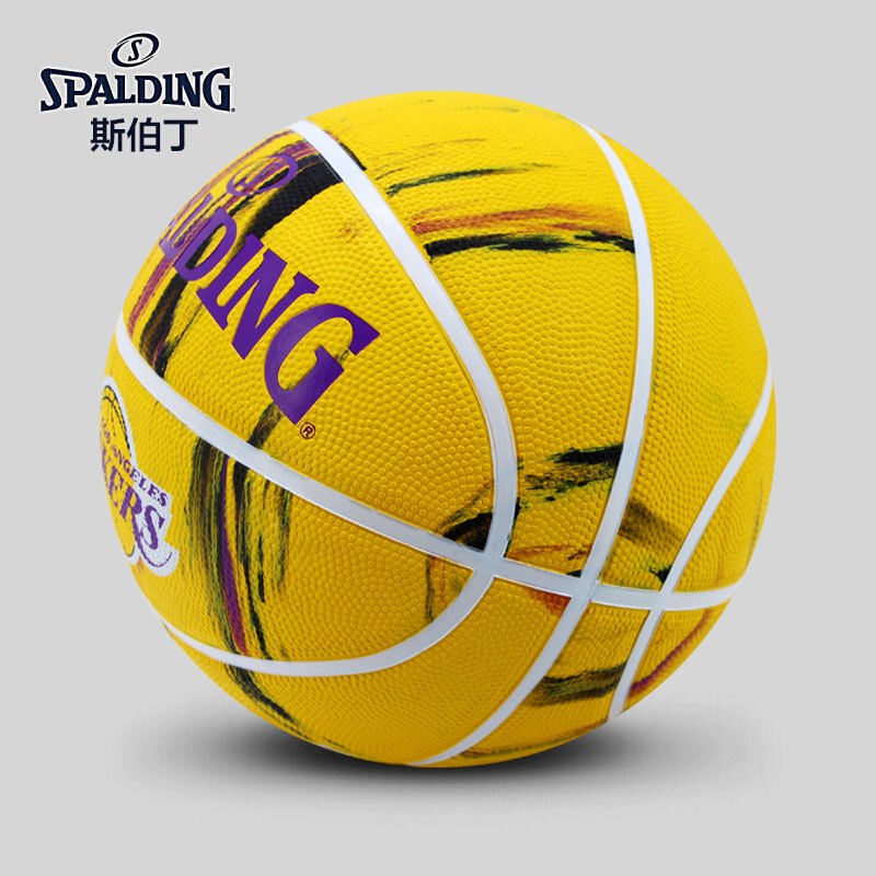 斯伯丁(SPALDING)篮球大理石印花系列NBA湖人队徽84-095Y橡胶材质室外通用篮球七号篮球