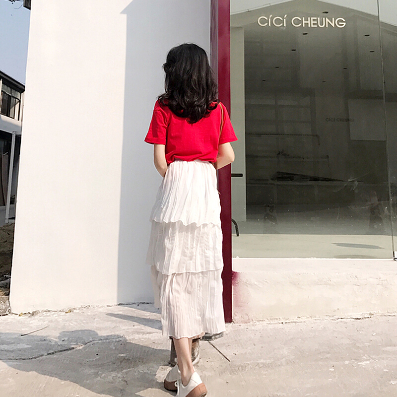 雪纺半身裙仙女裙chic甜美裙2018夏新款高腰A字裙ins超火裙子