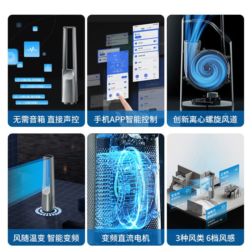美的美的塔扇无叶风扇家用智能遥控定时电风扇净化立式轻音风随温变 [智能+遥控操控]AMS150F-MY图片
