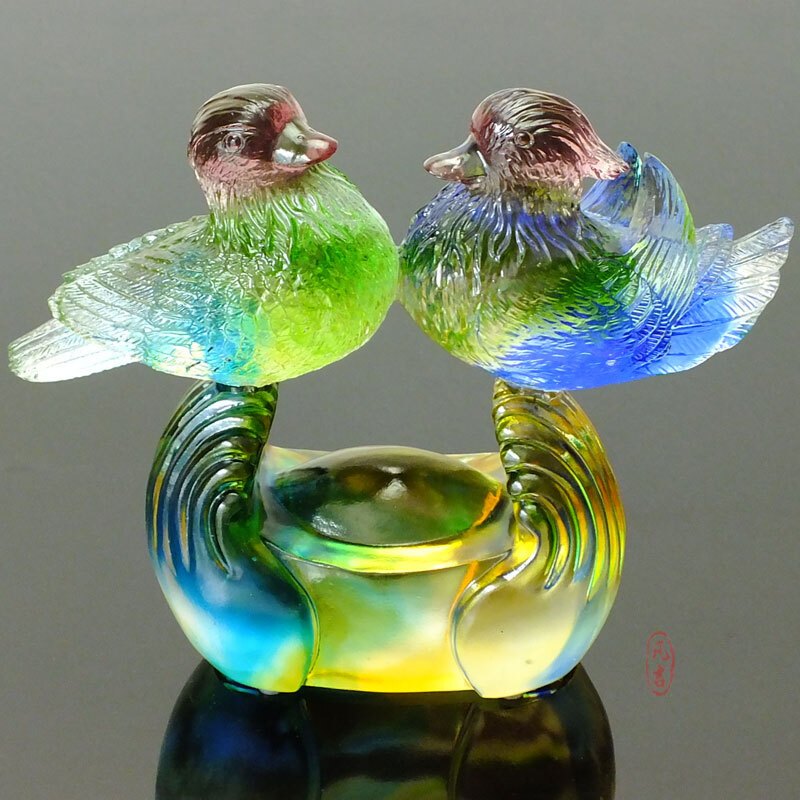 婚庆摆设婚礼纪念结婚礼品家庭小装饰工艺品客厅琉璃鸳鸯摆件