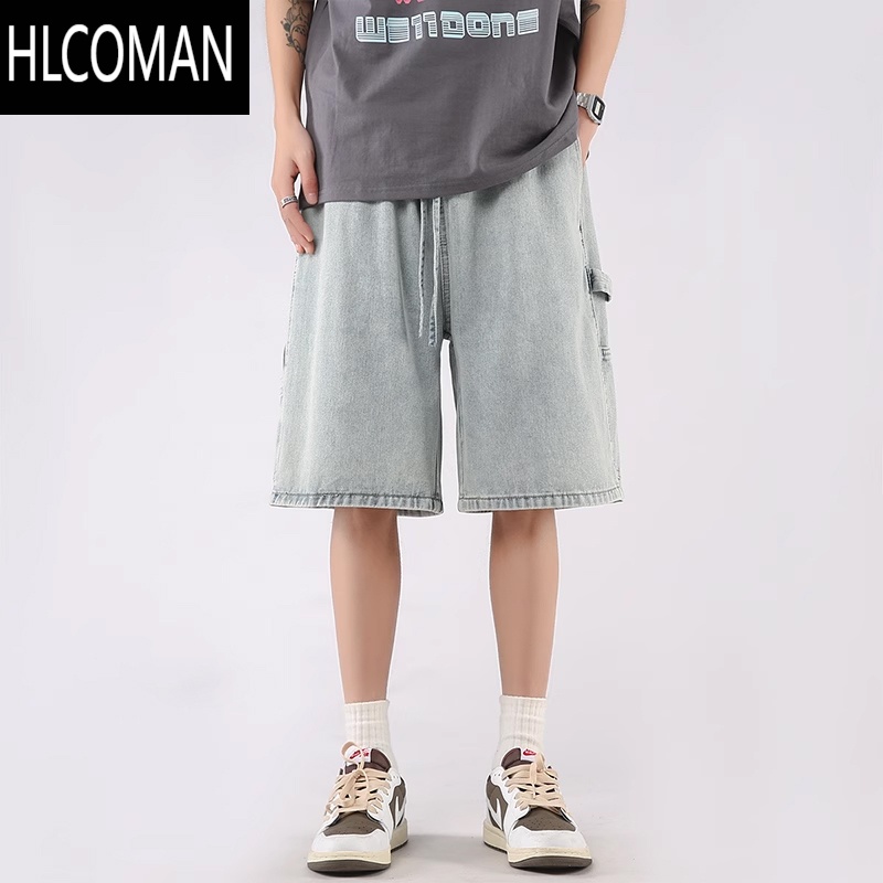 HLCOMAN牛仔短裤男夏季高街潮牌2025新款休闲潮流五分裤宽松大码阔腿裤子高清大图