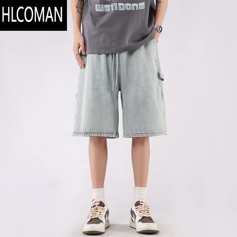 HLCOMAN牛仔短裤男夏季高街潮牌2025新款休闲潮流五分裤宽松大码阔腿裤子图片