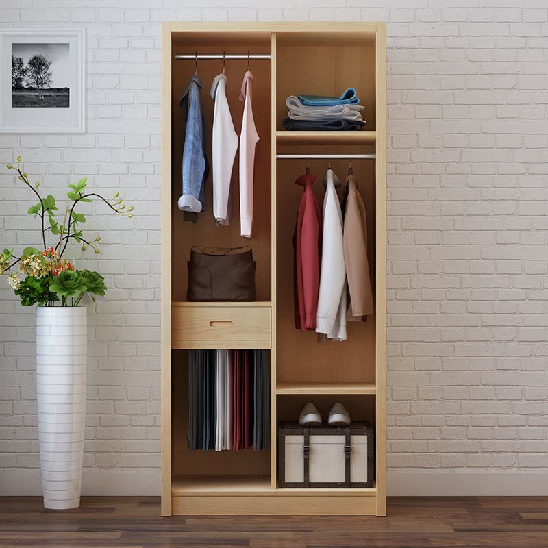 推拉滑移衣柜实木2简约现代松木柜子卧室大衣橱原木组装图片