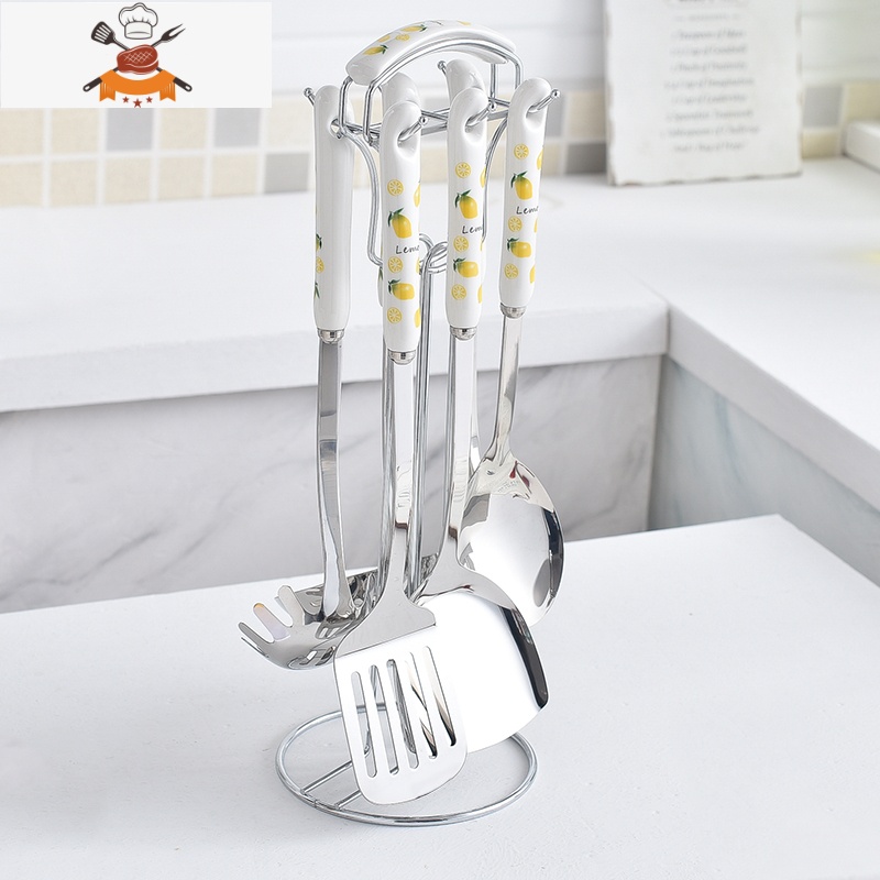 北欧轻奢风祖母绿陶瓷防烫手柄锅铲烧菜勺子厨房用具烹饪勺铲套装 敬平 柠檬厨具礼品七件套NU00E1